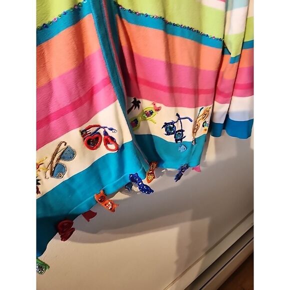 Just B Bright Womens Cardigan Sweater XL Sequin Sunglasses Embroidered Summer - Picture 5 of 8